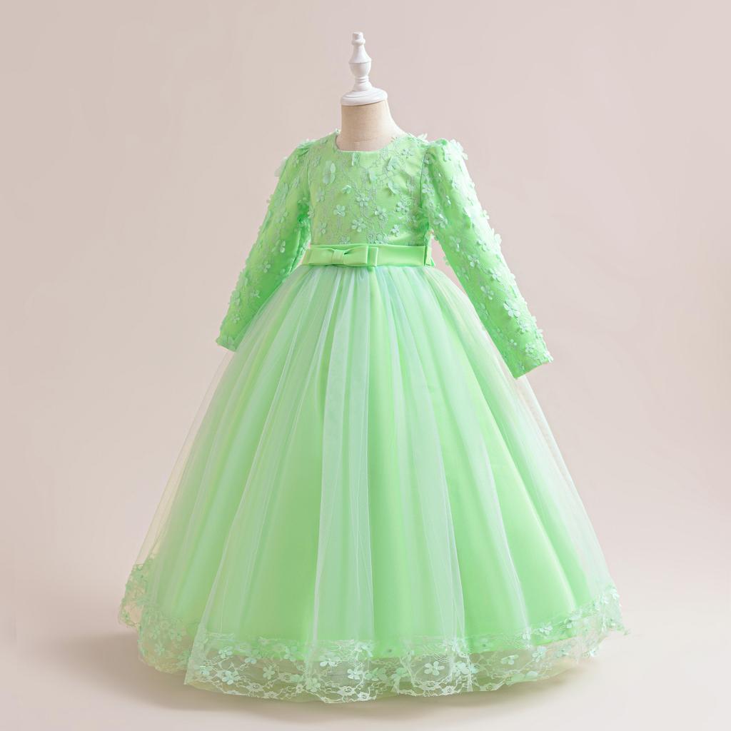 Flower Girl Princess Dress For Weddings Summer Kid Formal Bow Long Gown For School Evening Party Children New Year Cloth DZ752