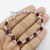 Round Garnet Bracelet, 925 Sterling Silver Bezel Bracelet
