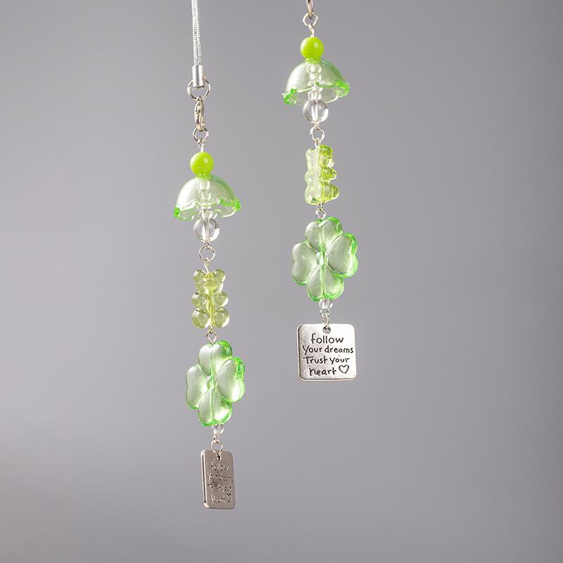 Fresh Lucky Grass Mobile Phone Chain Lanyard Beaded Wind Chimes Bag Pendant Ins Wind Keychain Versatile Bag Pendant