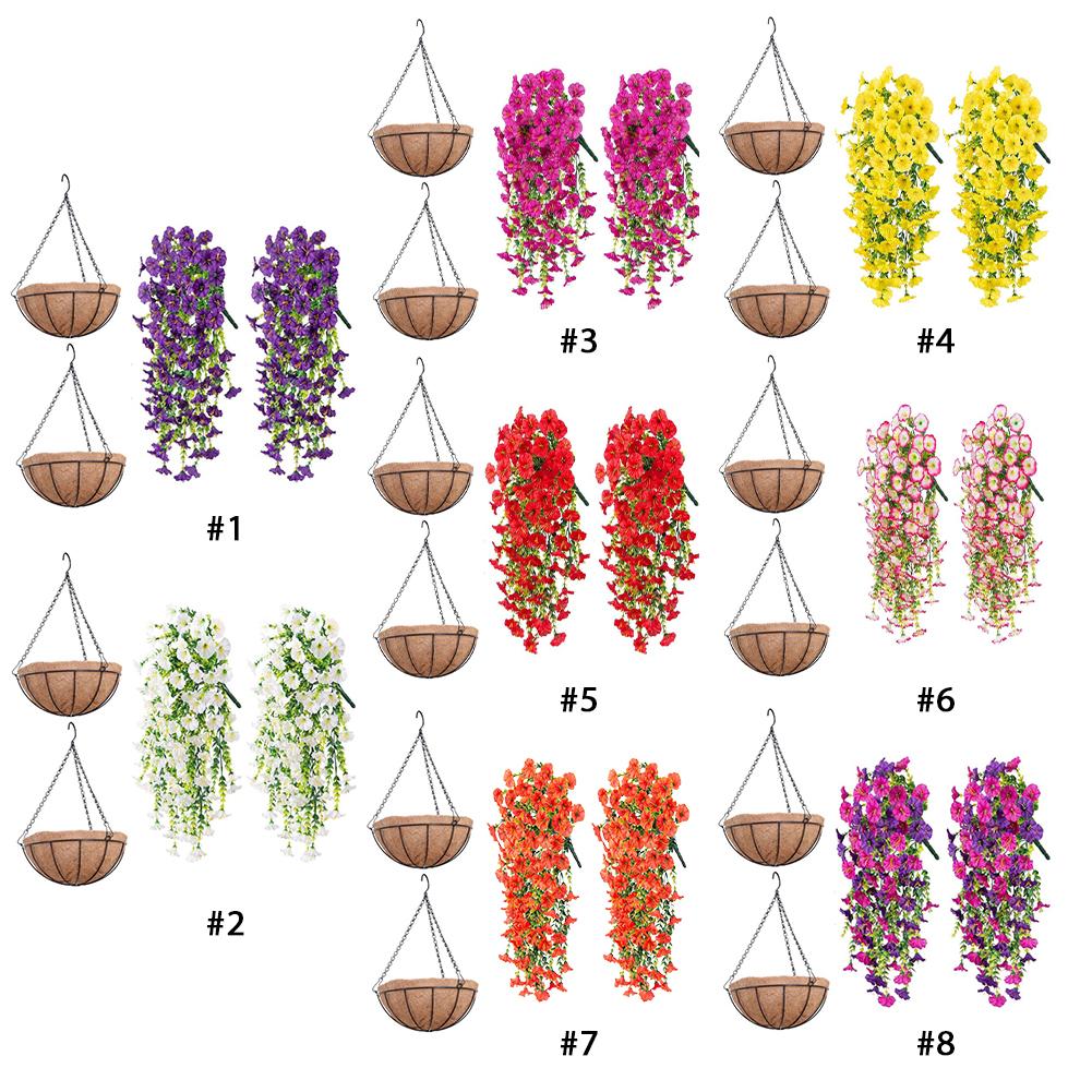 2/4Pcs UV-Resistant Artificial Flowers Morning Glory Eucalyptus Hanging Flower Plants Wedding Home Outdoor Garden Decoration
