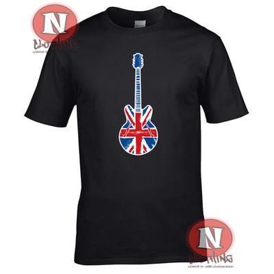 Union Jack Gitarrenmusik Premium bedrucktes T-Shirt. Partys, Festivals und Clubs