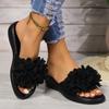 Fashion Fashionable Wedge Sandals for Women 2024 Summer New Beach Thick-soled Flower Decorated High-heeled Slippers for Women Large Size