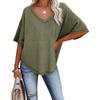 Summer Women's T-shirt V-neck Waffle Casual Loose Short-sleeved T-shirt