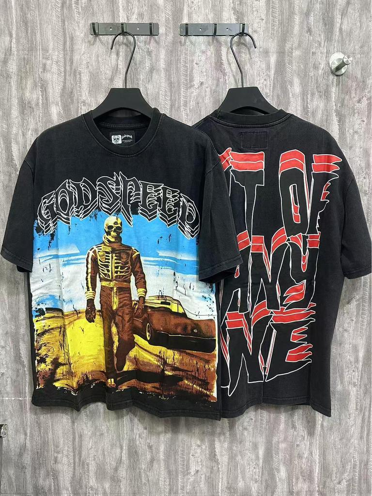 25sss Neues Unisex-T-Shirt mit Totenkopf-Rockband-Motiv – Normale Passform, Kurzarm