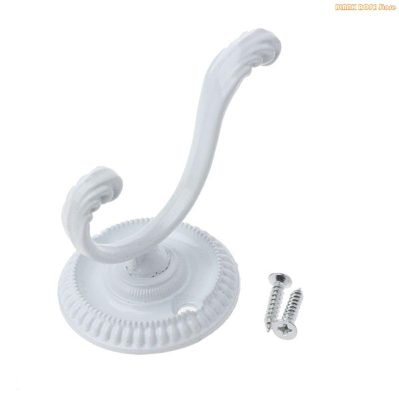 K1AE Heavy Duty Wall Hooks Antique Hanger Sturdy Decorative Coat Racks Zinc Alloy Double Hook for Hanging Hats Towels Keys