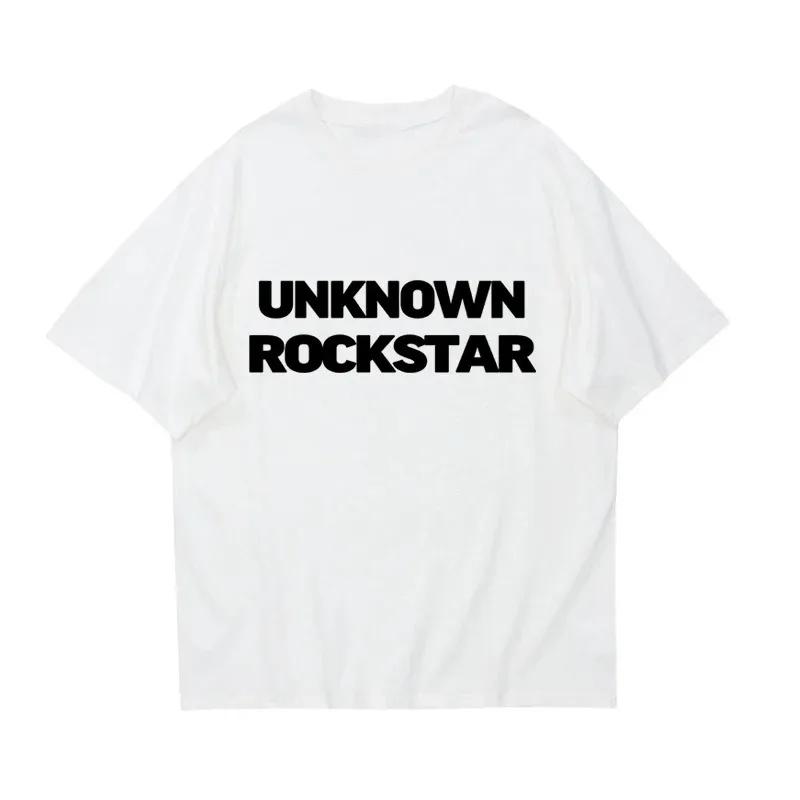 Unknown Rockstar Print American T-shirt Men Women Cotton Oversized Tshirt Summer Short Sleeve T Shirt Tops Trend Tee Clothes