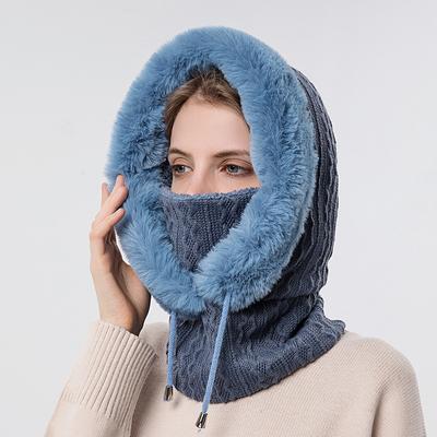Woman Winter Hat Hooded Face Mask Fluff Keep Warm Thicken Style Womens Neck Scarf Hooded Cap Beanie Knitted Cashmere Neck Warmer