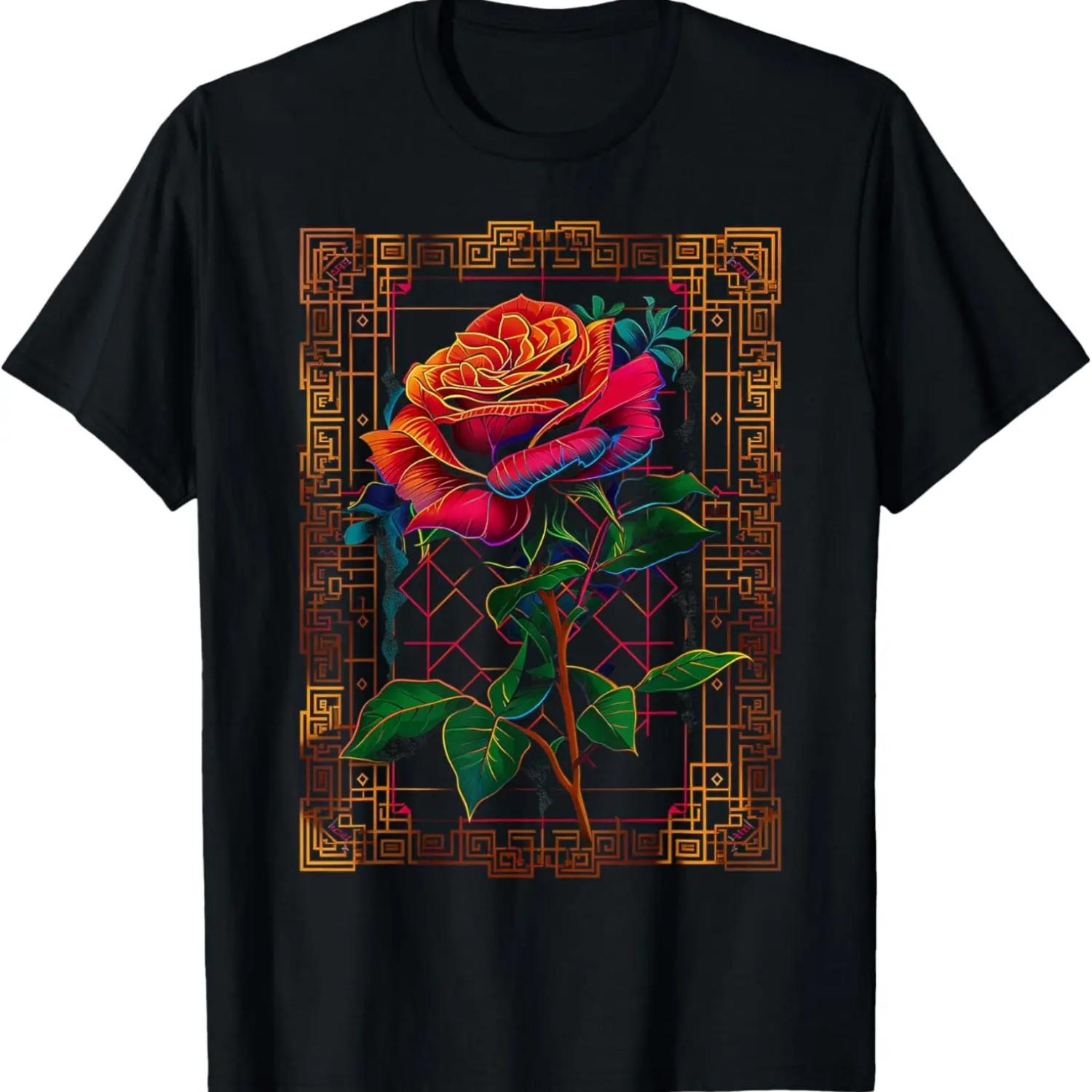 Rose Nature Mandala Art Graphic Rose T-Shirt S чёрный