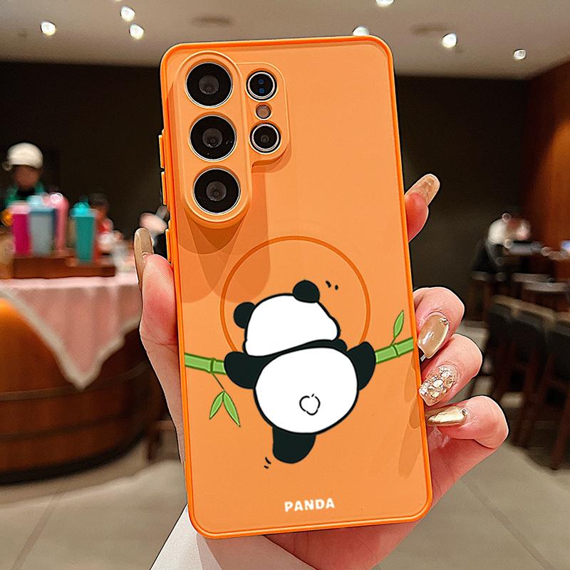 Magnetic For Magsafe Case For Samsung Galaxy S26 Ultra S25 Edge S24 Plus S23 FE S22 A17 A54 A55 A56 A57 5G Lovely Baby Panda Pattern Cover