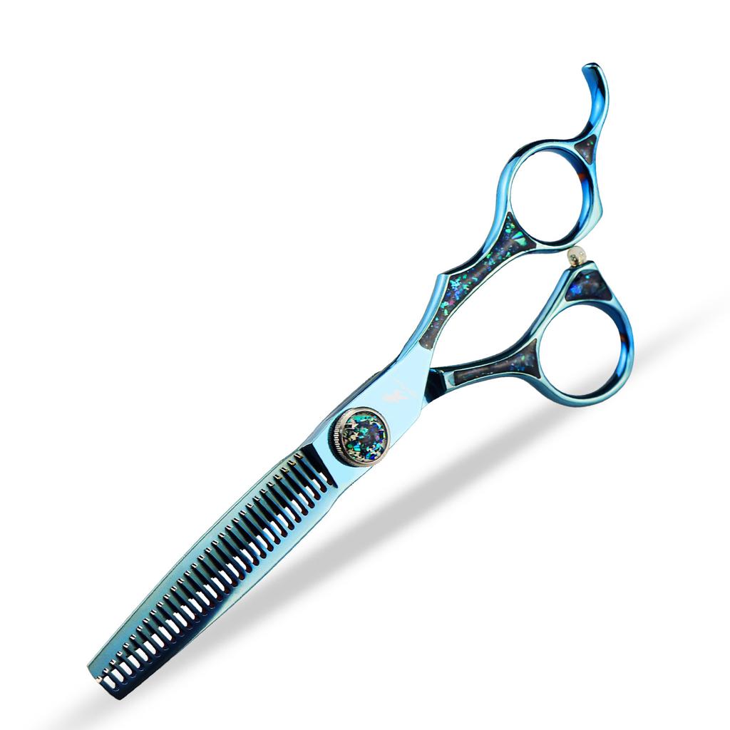 Tijeras de peluquería Neptune Beauty de 6 pulgadas con mango de epoxi azul, tijeras de dientes finos para cortar el cabello.