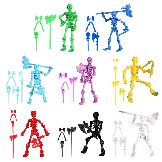 Movable Articulated Human Skeleton Assembly Skeleton Action Figure Collectible Skeleton Figure Wearing Multiple Weapon Sets for Collectors Desktop