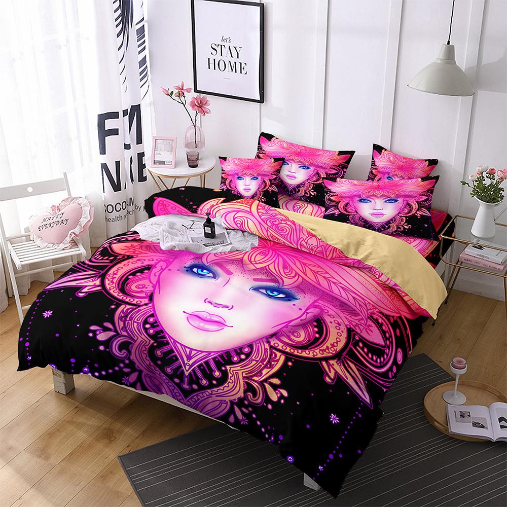 

Exotic Girl Bohemian Style Microfiber Fabric Quilt Cover Bedding Set 3D Print Mandala Duvet Cover +Pillowcase Dreamy Sky Datura EU single(135x200cm)