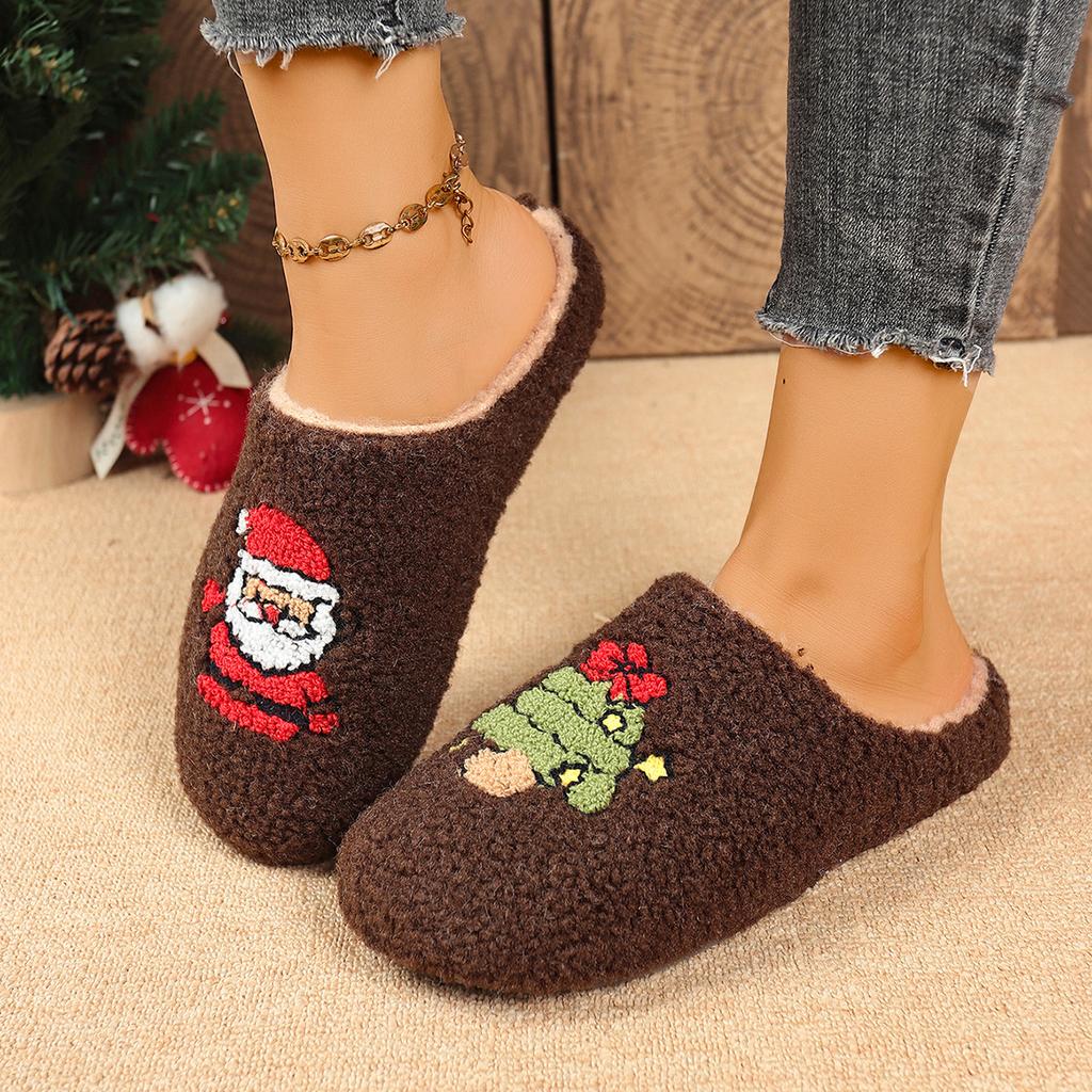 Women's new cotton slippers Christmas new slippers Women's autumn and winter home slippers Women's cotton shoes one pedal