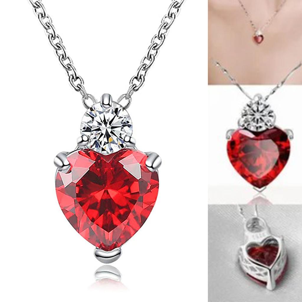 Clavicle Chain Red Love Stainless Steel Zircon Necklace Clavicle Chain Pendant for Dating