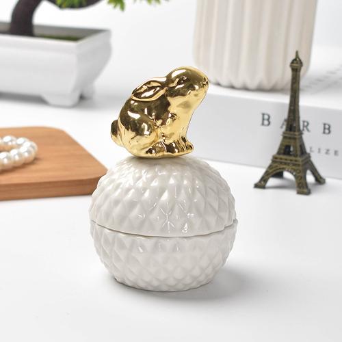 European Ceramic White Storage Jar Golden Animal Jewelry Box Household Round Candy Small Object Storage Jar Exquisite Decoration
