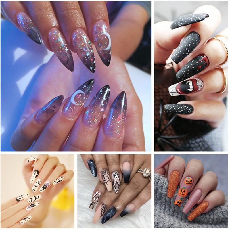 24Pcs Stiletto Fake Nails Coffin Nails Halloween False Nails Punk Full Cover Artificial Press On Nails for Women Girls