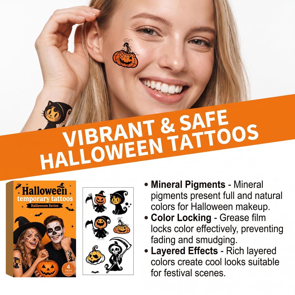 Halloween Tattoo Sticker# Pumpkin 5 High Definition Color Skin-Friendly and Muscle Protecting Color Pure and Full Holiday Atmosphere