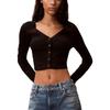 Short Comfortable Single-Breasted V-Neck Knit Sweater Women Tops 47C204G-UB1