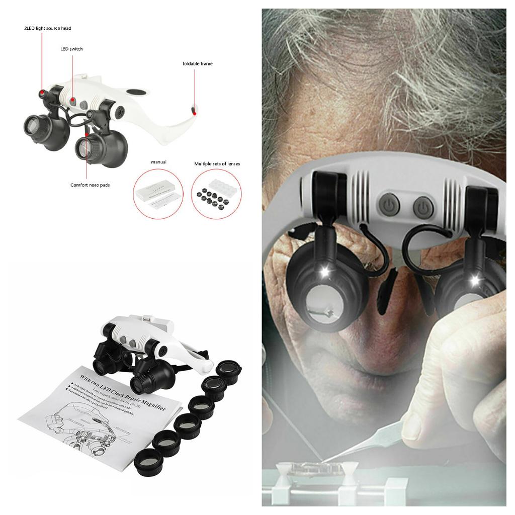 Headband Head Magnifier 8 Lens Light Jeweler Watch Loupe Magnifying Glasses