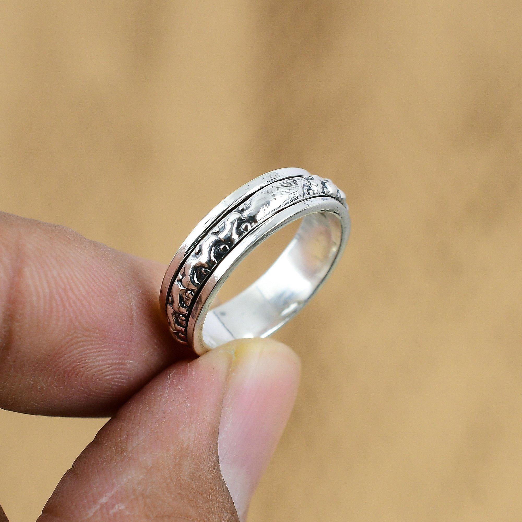 

Wedding Gift For Her 925 Silver Natural No Stone Gemstone Spinner Ring Size 6.75 No