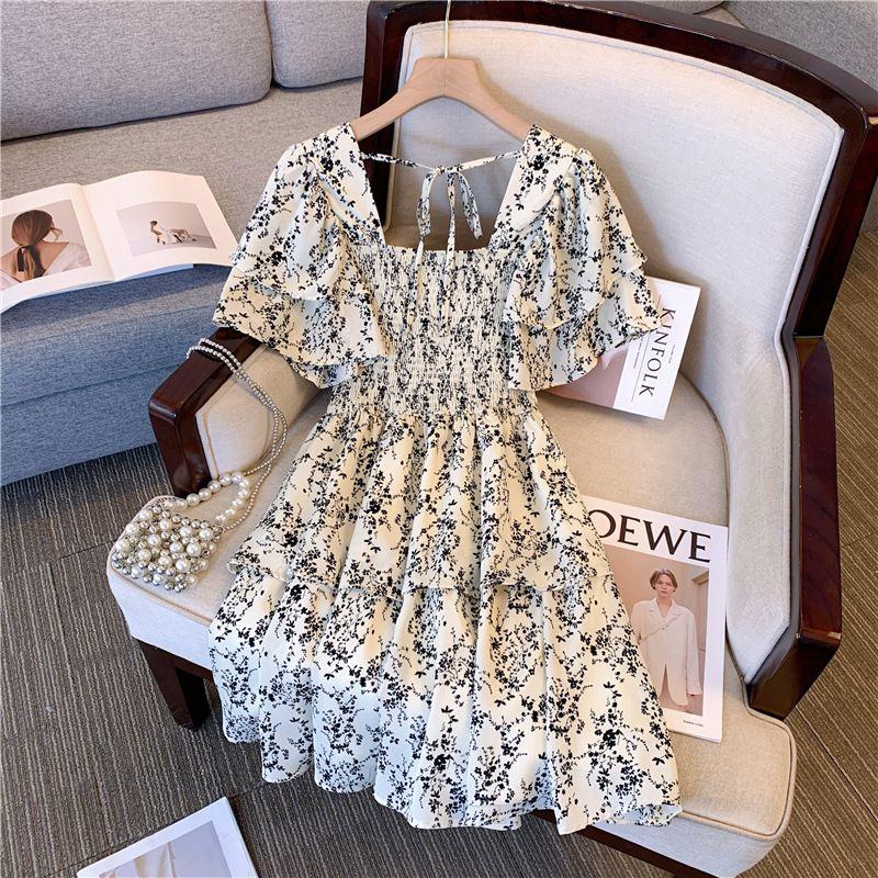 Elegante Abito in Chiffon Stile Francese Taglie Forti Per Nascondere la Pancia e Sembrare Giovani