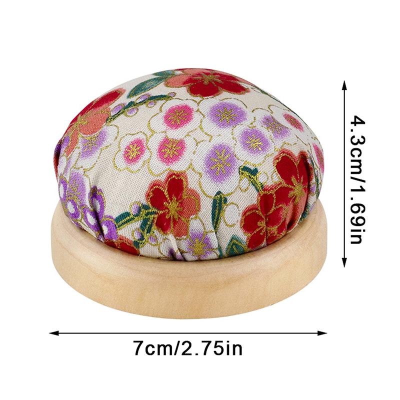 Vintage Stickkissen Halbrundes Nadelkissen mit Holzfuß Nadelhalter für DIY Handwerk Nähzubehör