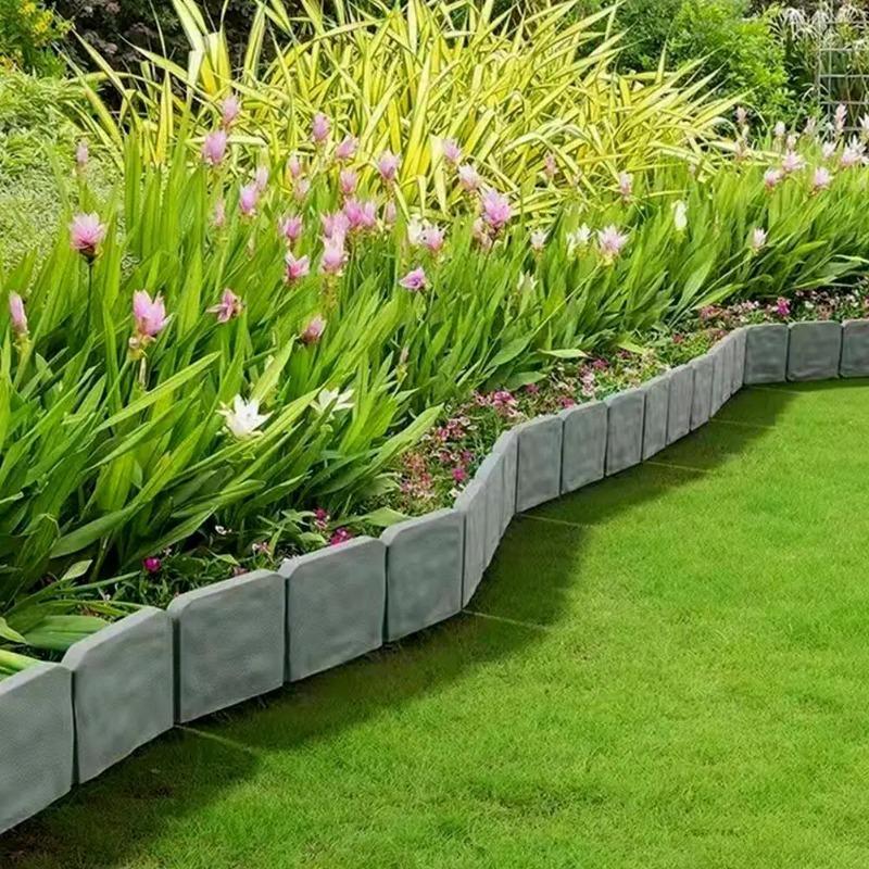 10Pc Garden Fence Border Imitation Stone Plastic Fence Garden Edging Lawn Imitation Stone Fence Grounding Landscape Decoration