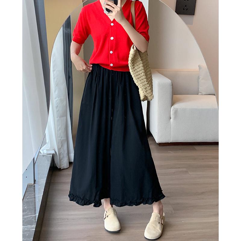 Korean Style Lace Patchwork Ice Silk Wide-Leg Pants for Women - High-Waisted, Versatile, Straight Leg, Summer 2026 Collection