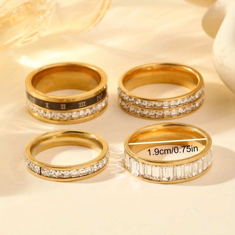 Korean Style Titanium Steel Ring Inlaid with Full Diamond Rotatable Roman Numeral Fashion Ring i Stainless Steel Jewelry Factory