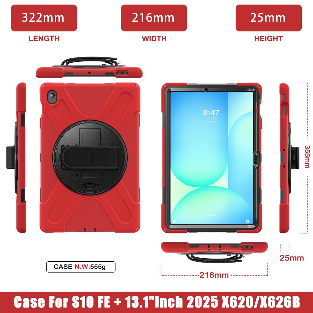 For Samsung Galaxy Tab S10 FE+ SM-X620/ SM-X626B Case Rotary Kickstand PC+Silicone Hand Strap Tablet Cover