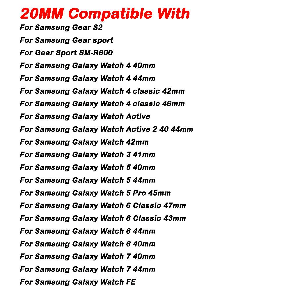 For Samsung Galaxy Watch 7 FE 6 5 4 Band 40mm 44mm/Galaxy Watch 5 Pro/6 Classic 43mm 47mm Bracelet 20mm Silicone Sport Strap