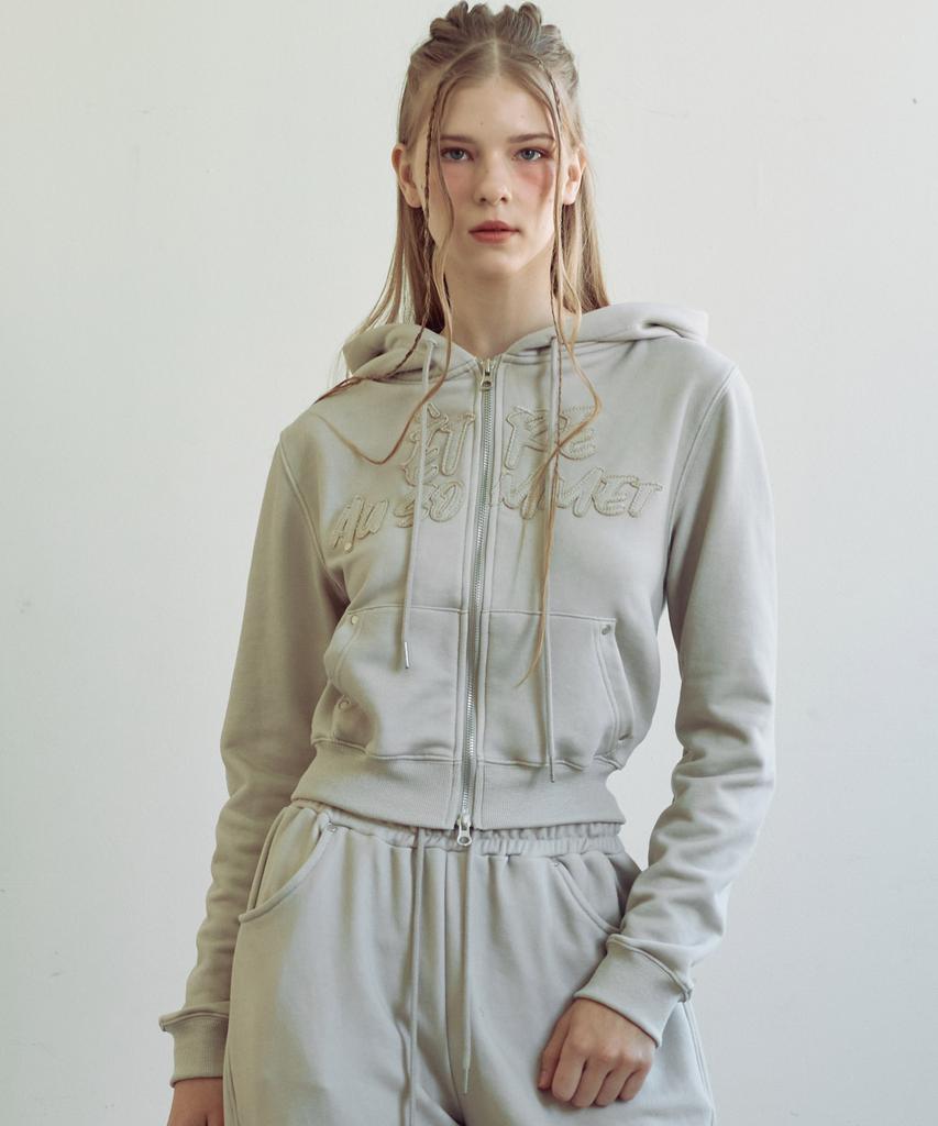 Etre Au Sommet Pigment Washed Zip-Up Hoodie (Beige)