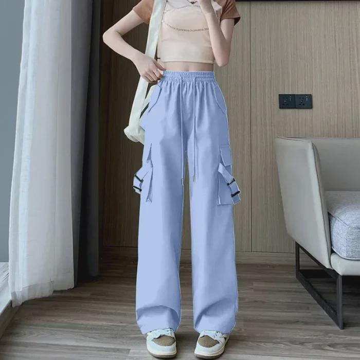 Salopetă casual de vară pentru femei, roz, cu talie înaltă, slim, cu picior lat, stil sport american la modă