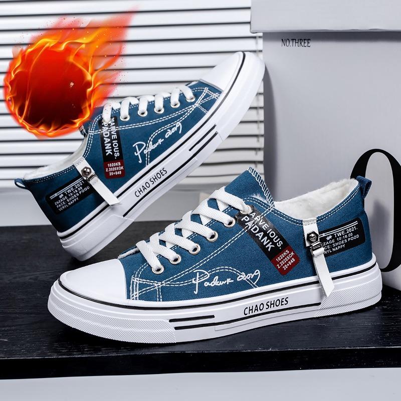 

Зимние утепленные утолщенные мужские парусиновые туфли, низкие, теплые, студенческие, мужские, модные повседневные, удобные дышащие нескользящие туфли для ходьбы 39