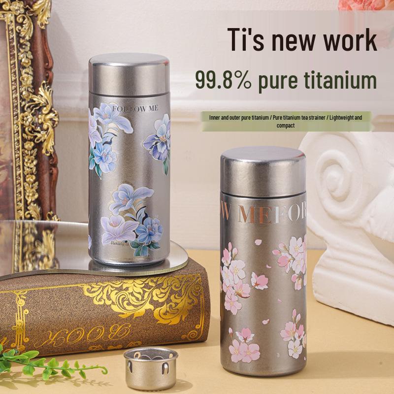 

Sakura Mini Pure Titanium Thermos Set - Portable High-Quality Pocket Cup Gift Box 200ML without Tea Infuser