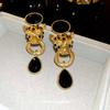 Silver Needle Vintage Style Diamond-Encrusted Cheetah Ring Earrings Light Luxury Fashionable Style Earrings Vintage Personality High-End Earrings