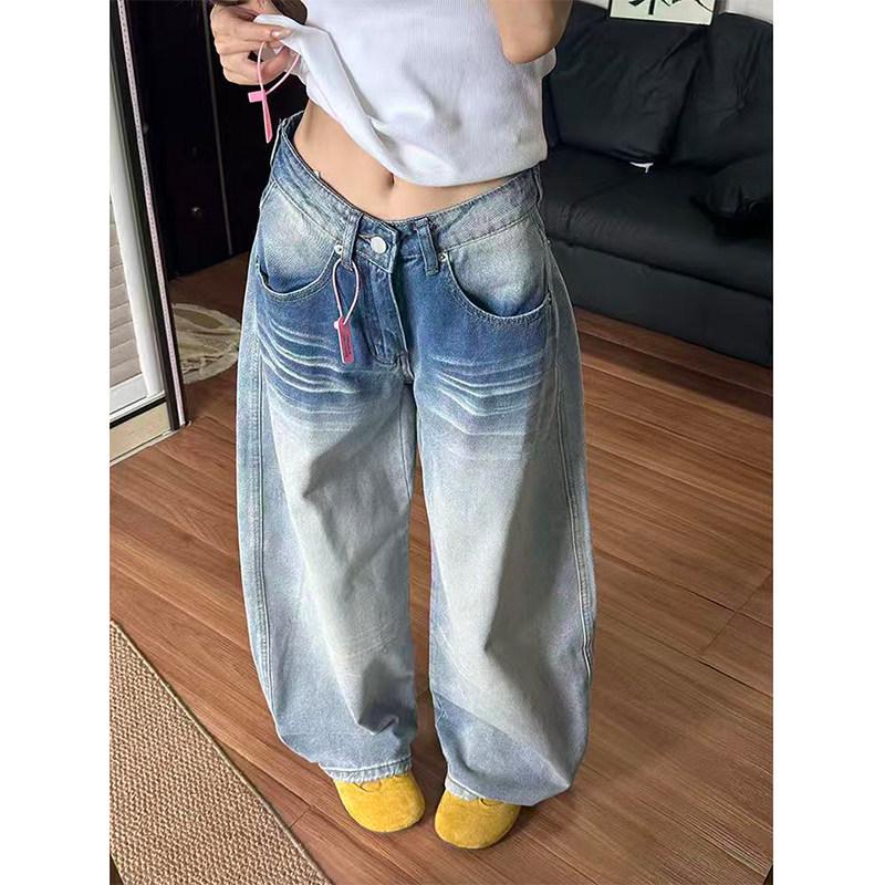 

Women s High-Waisted Retro Washed Denim Wide-Leg Pants for Spring and Autumn L [106-116 lbs]