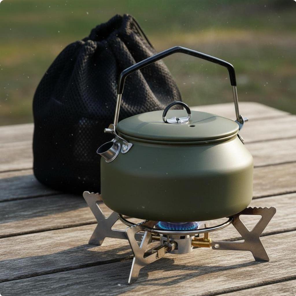 1L Hiking Kettle 304 Stainless Steel Camping Folding Handle Portable Water Boiler for