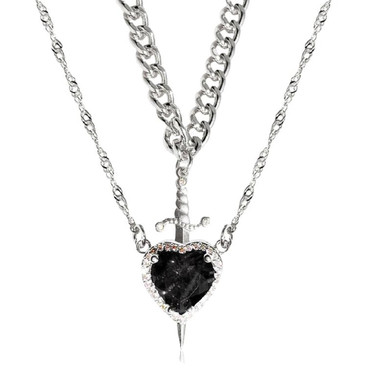 Distinctive Heart And Swords Necklace Pair With Sturdy Black Coating Designed For Those Seeking Individuality And Depth