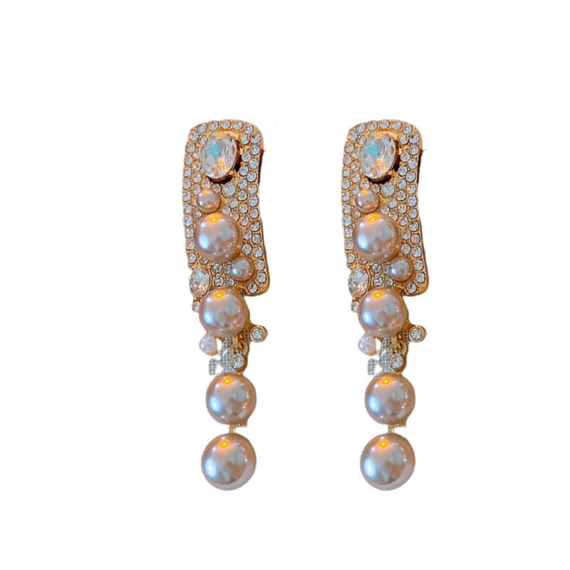 Cercei Retro Francezi cu Ciucuri din Strasuri și Perle: Ac de Argint, Cercei Eleganți