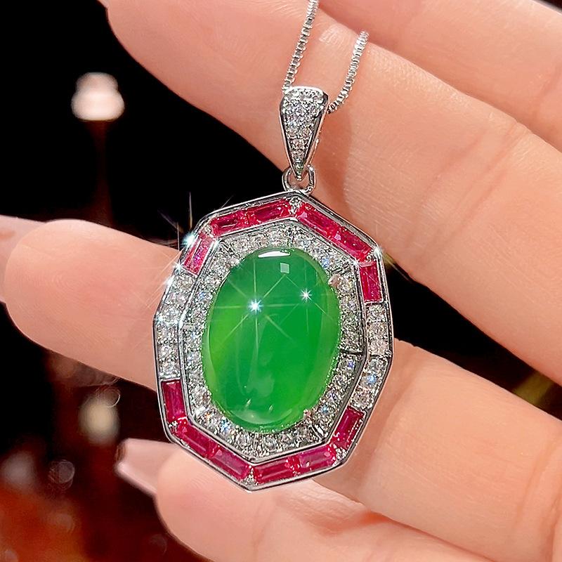 Jewelry Simulation Chalcedony Retro Light Luxury Set Main Stone 13 * 18-10 * 14