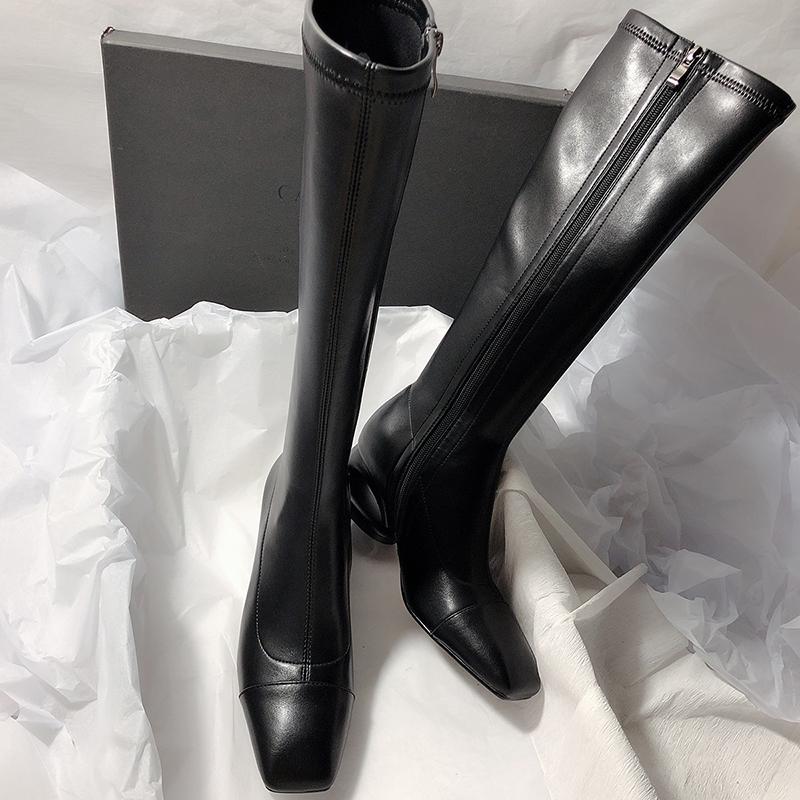 Fashion Vintage Low Heel Woman Knee High Boots Shoes Fashion Ladies Elegant Square Toe Knight Booties