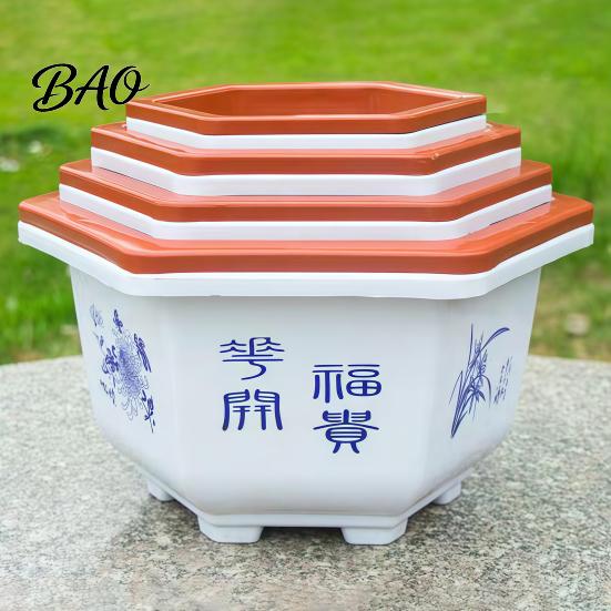 Frost Resistant Flower Pots for Winter Hexagonal Pot with Drainage Holes & Saucer Indoor Outdoor Plants, Durable Weather Modern Architectural
