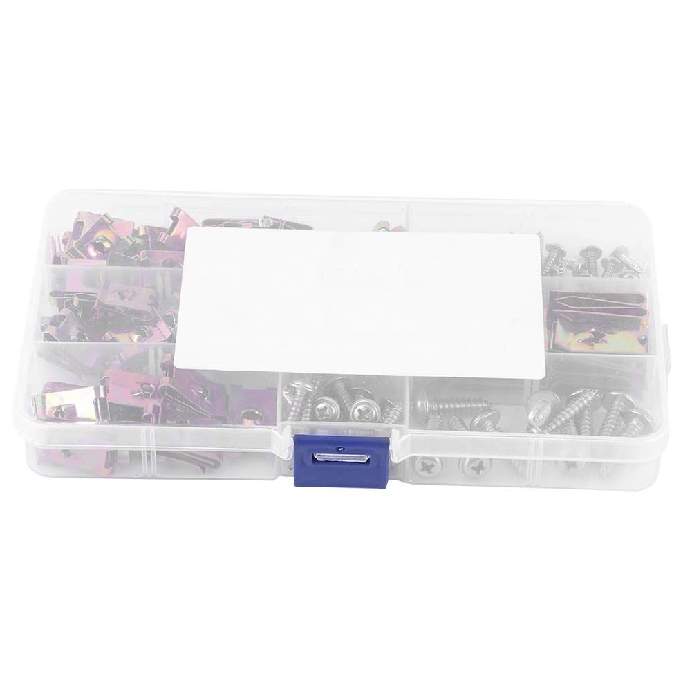 Car U Clip, Automotive U Type Nut Screw Clip Metal Body Panel Clip Interior Trim Fasteners with Stainless Steel Screws Assortment Kit for Motorcycle