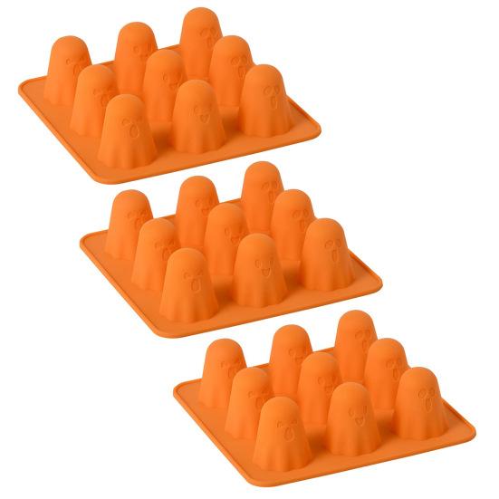 Ghost Silicone Mold Set 3D Halloween Chocolate Mold Ice Cube Tray Heat Resistant Dessert Mold for Jelly Gummy Candy Pudding