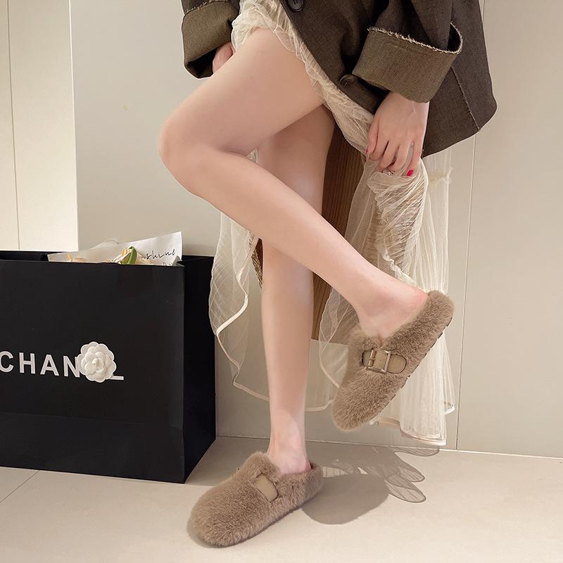 Mao Mao slippers women's 2025 autumn and winter new models wear a pedal fashion out bag head half drag cotton slippers Mao Mao shoes