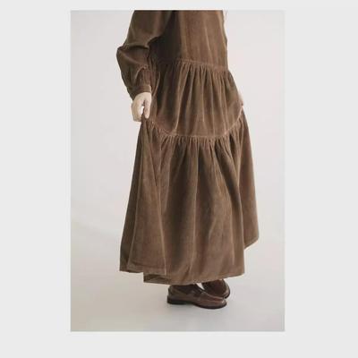 Japanese-Style Corduroy Doll Collar Long-Sleeve A-Line Dress