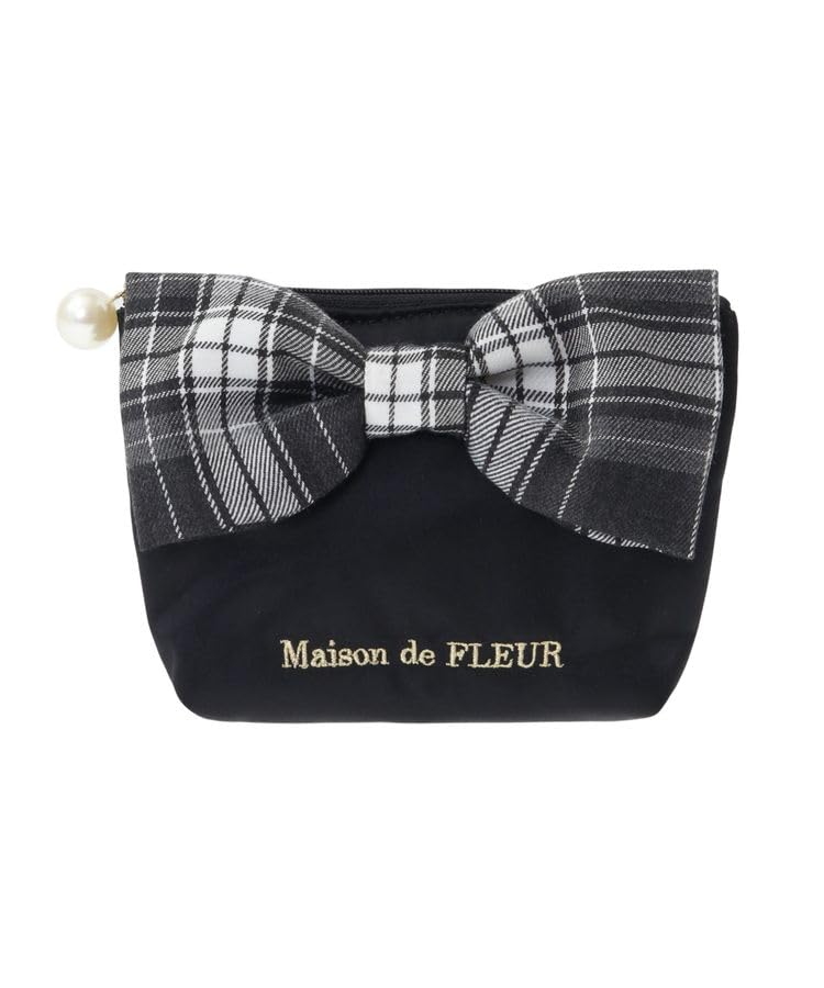 De Apparel Check Ribbon Satin Pouch for Black [Maison Fleur] Women,