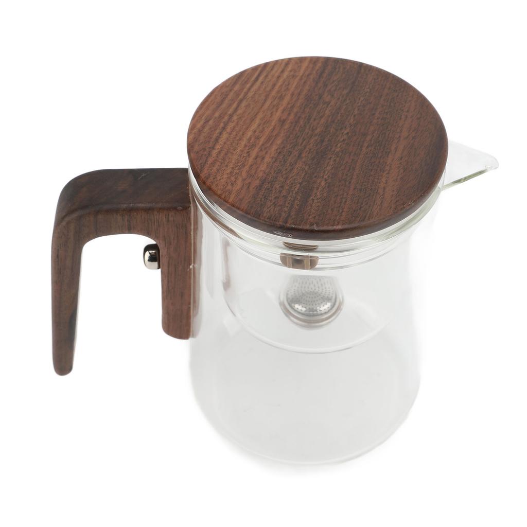 Tea Pot 600ml Glass Stainless Steel Press Control Magnetic Water Separation Teapot with Wooden