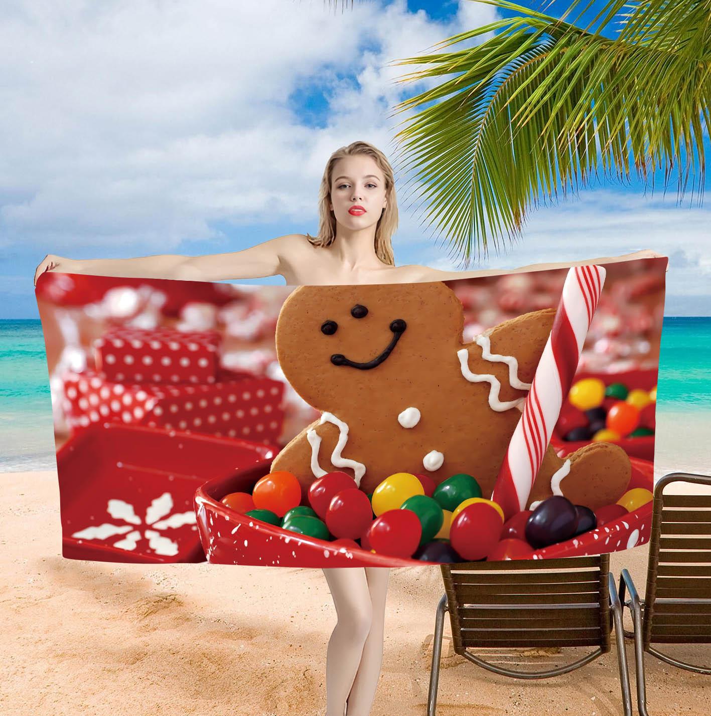 

Christmas Gingerbread man Background Cute Single sided Printed Beach Towel Home Decoration Bath Towel 75x150cm Bathroom W30*H60(CM)